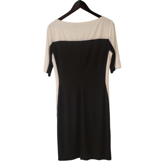 Lauren Ralph Lauren Sheath Dress Size 14 Black White Colorblock Short Sleeve - Picture 2 of 6
